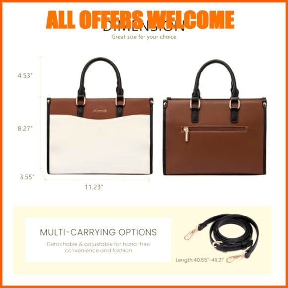 PU Leather Satchel Handbag with Adjustable Shoulder Strap and Zipper Closure - Picture 4 of 7